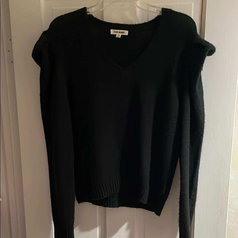 Steve Madden Black Sweater with embellished shoulder accents size medium